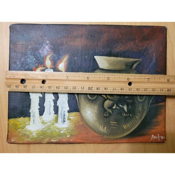 Still Life Burning Candles Spooky painting on canvas Haloween Signed By Artist - Picture 3 of 7